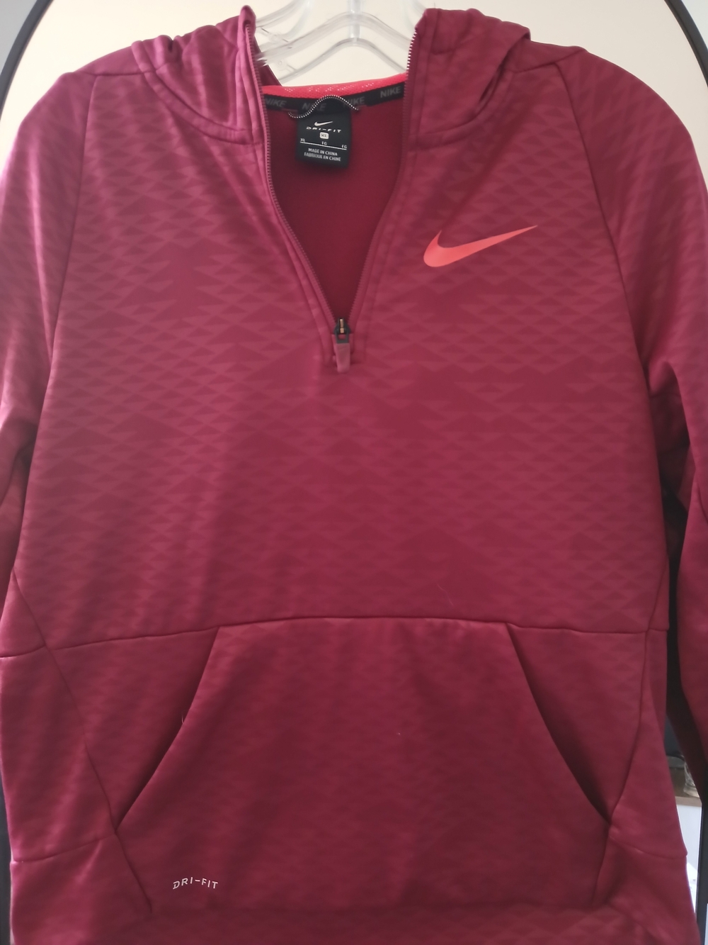 Nike Dri Fit Hoodie Kids XL Red Half Zip Kangaroo Pockets